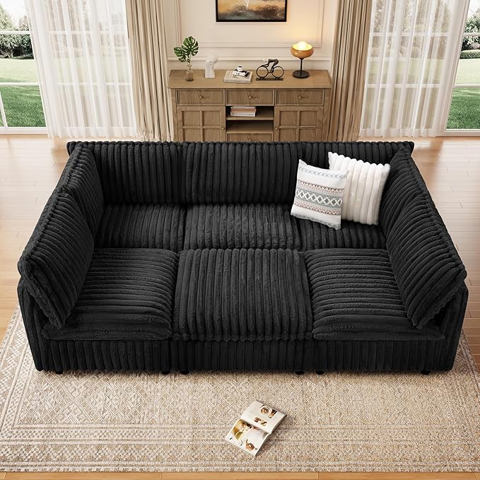 KKL Modular Sectional Sofa Bed, Convertible L/U-Shaped Sleeper Couch for Living Room, Modern Reversible Design, Black