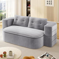 78.7" Convertible Sleeper Sofa Bed, Floor Couch Loveseat with Functional Blanket and 2 Soft Pillows,Corduroy Fabric Boneless Futon Couch for Living Room,Bedroom,Apartment (Light Grey)