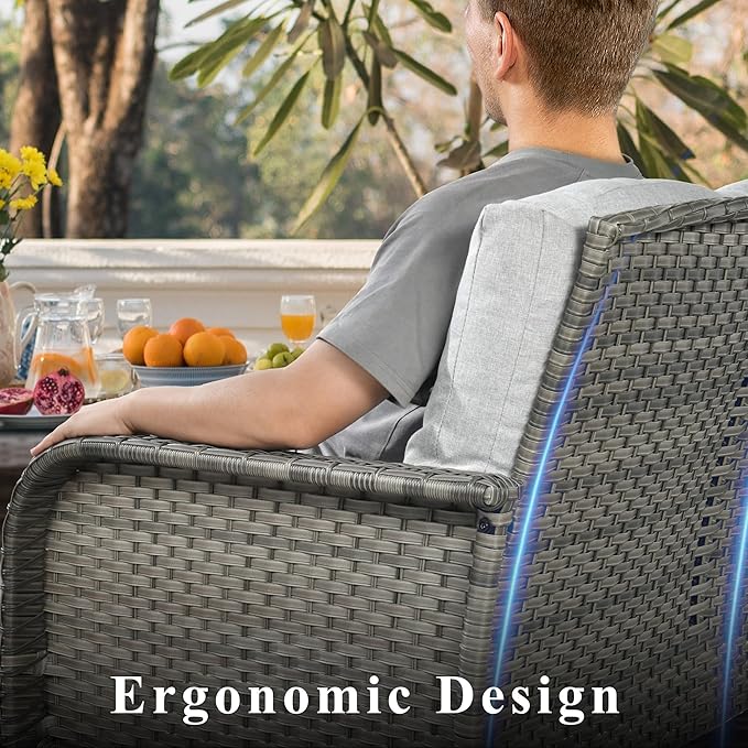 CAODOC 2 Pack Wicker Patio Furniture Chairs,Outdoor Rattan Chairs with Armrest Support 250 lb,Gray