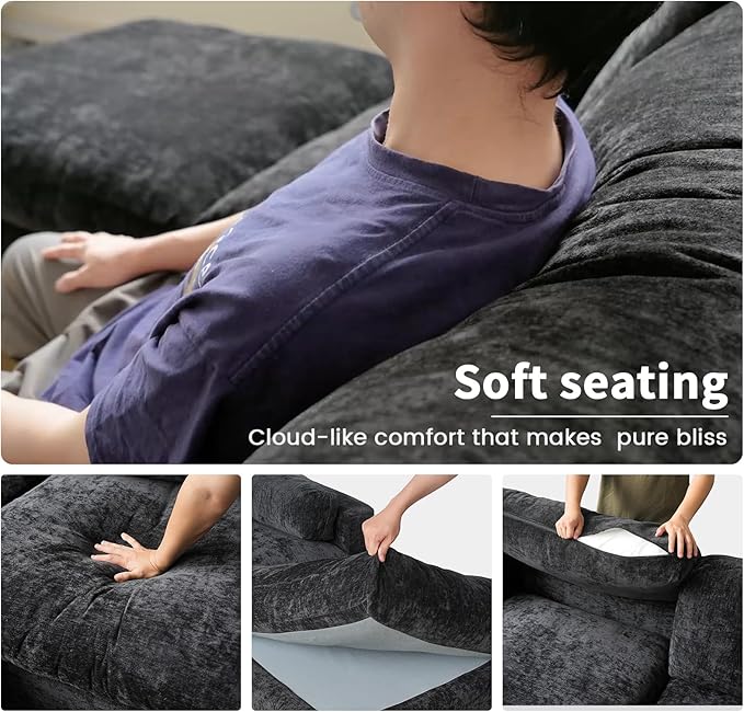 WJShome Cloud Sectional Couches for Living Room,100.5" Convertible Love Seat, 3 Seater Modular Sectional Sofa,Deep Seater Furniture Sets,Black