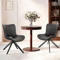 VATROS Dining Chairs Set of 2, 360° Swivel Upholstered Mid-Century Modern Kitchen Dining Room Chairs, Armless Faux Leather Accent Side Chair with Padded Back, Metal Leg, Black