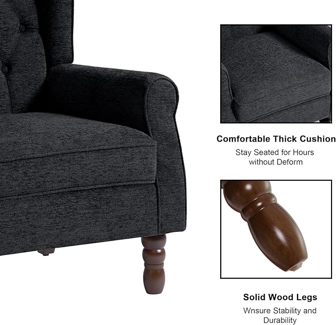 DREAMSIDEA Accent Chair, Upholstered Armchair with Button Tufted High Back & Solid Wood Legs, Comfy Wingback Reading Single Sofa Chair for Small Spaces, Living Room, Bedroom-Blue,1 SEAT