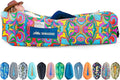Chillbo Shwaggins Inflatable Couch – No-Pump Setup, Ripstop Polyester, Stability Pegs, Fun Prints, Portable Air Lounger for Beach, Camping, Festivals, and Tailgating - 60s Psychedelic