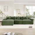 KEIKI 130" L-Shaped Oversized Corduroy Modular Cloud Sectional Sofa with 1 Ottoman, High-Density Foam Cushion, Extra-Thick Armrest, 3-Seater Fluffy Corner Couch with 9 Pillow, for Living Room, Green