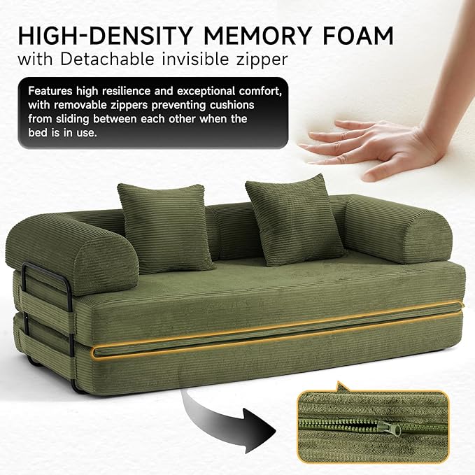 79" Folding Convertible Sofa Bed Floor Mattress Sleeper Sofa Boneless Loveseat with Fixed-Shape Frame Connecting Zippers for Living Room Bedroom Small Space