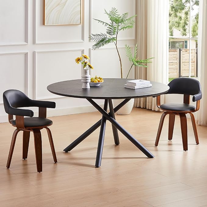 HKQYON Round MDF Tea Table, Cross Legs Metal Base, Easy to Assemble, Black Color for Home Living Room
