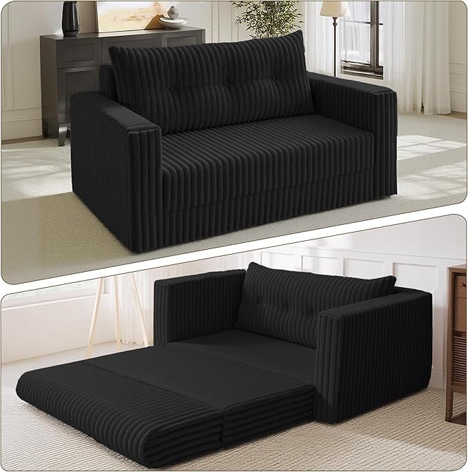 HABUTWAY Folding Sofa Bed, 2 in 1 Convertible Sleeper Chair with Pillow, Portable Fold Out Chair Bed with Armrest, Comfy Floor Couch, Lazy Sofa for Living Room Bedroom Dorm Home Office, Black