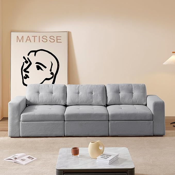 ORRD Modular Sectional Couch, Convertible Sofa with Storage, 3 Seater Sofa Couch Modular with Reversible Chaise for Living Room, Office (Grey)