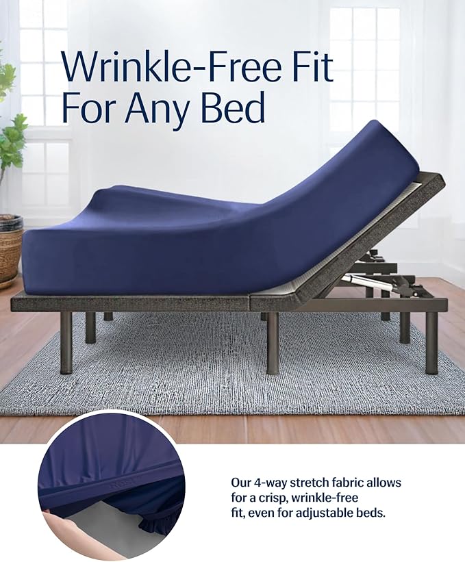 REST® Evercool®+ Fitted Sheet, King Size, Midnight Blue, 15" Deep (up to 18’’), Breathable Bedding for Hot Sleeper and Night Sweats, Bed Sheet with Ionic+ Self-Cleaning Silver Yarn for Sensitive Skin