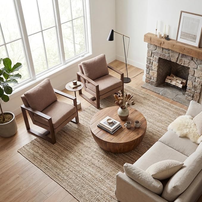 Modern Linen Accent Chair Set of 2 for Living Room Bedroom Mid Century Armchairs with Metal Frame, Upholstered Office Accent Chairs Comfy Waiting Room Chairs with Metal Frame, Espresso Brown