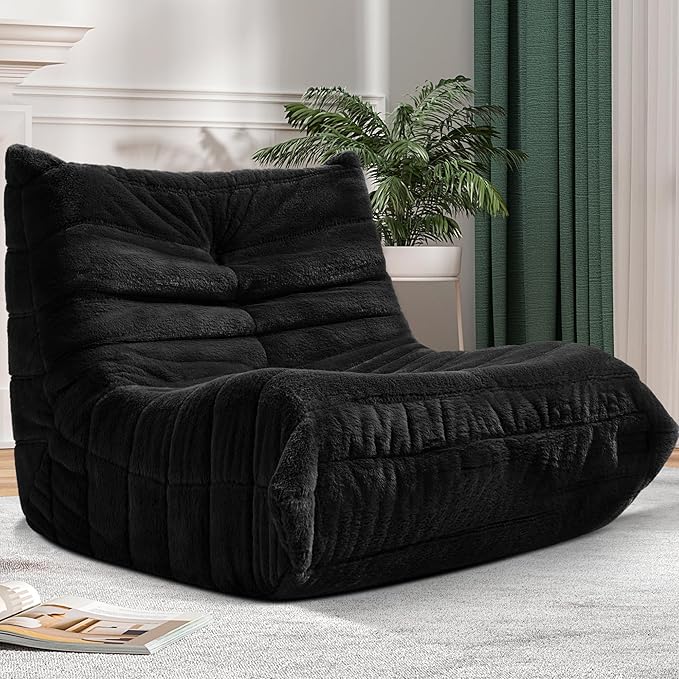 Bean Bag Chair Big Sofa Beanbag Chair for Adults Fireside Chair Bean Bag Lounger with Memory Foam Filled for Home,Apartment or Gaming Venue(Black Plush)