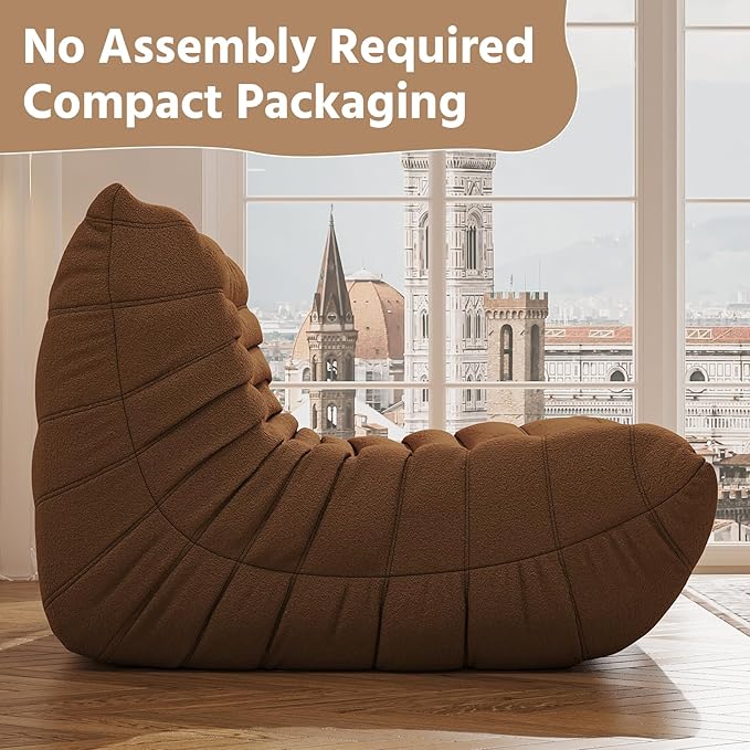 Bean Bag Chair, Fireside Chair, Large Bean Bag Chair for Adults, Bean Bag Chairs for Teens with High-Resilience Foam, Non-Slip Base Floor Lounge Sofa,Living Room (Brown, Single)