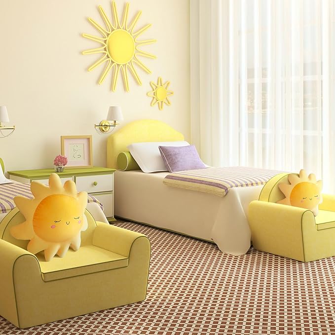 Juexica 2 Pcs Sun Pillow Plush Sofa Cushion Cute Stuffed Sun Shaped Floor Pillow Car Throw Soft Toy for Kids Women Girls Bed Home Decoration (13.7 Inch)