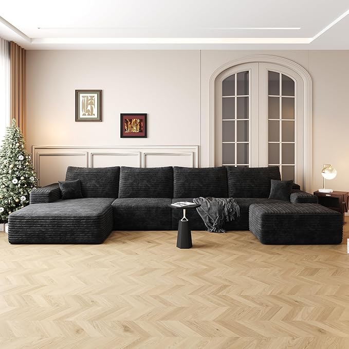 AUGOP 136" Sectional Couches for Living Room Modern Modular Sofa with L-Shape Couchs Upholstered Boneless Couch Deep Seat Sectional Couch with Chaise (Black, Left Facing Chaise+3Seaters+Ottoman)