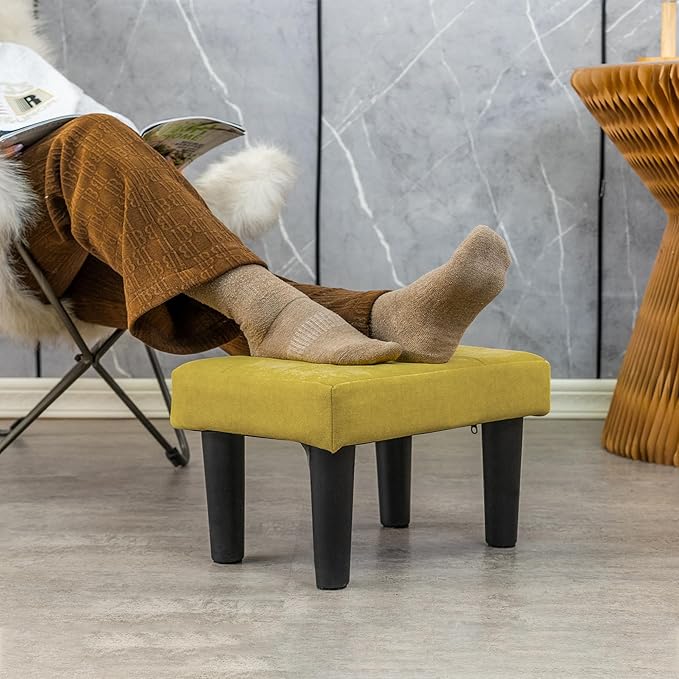 CAROLMADE Ottoman Foot Rest, Suede Small Ottoman Foot Stool with Legs Modern Footstool Ottomans for Living Room Entryway Office, Yellow