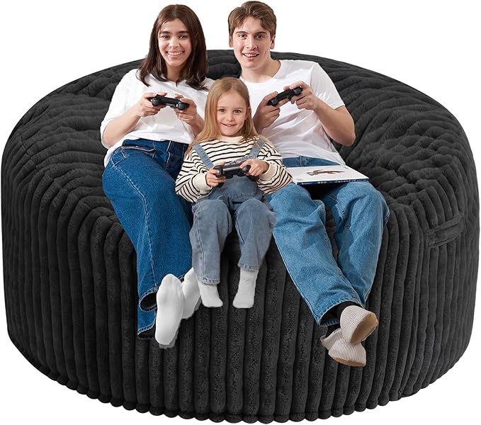 Homguava 6 FT Bean Bag Chair,6' Big Bean Bag,Giant Bean Bag Chairs for Adults with Memory Foam Filled,Comfy Large Beanbag Chairs Soft Bean Bag Sofa with Dutch Corded Plush Cover-Black