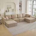146'' Oversized Boneless Sofa, 4 Seater Modular Sectional Couch with 2 Movealbe Ottoman, U Shaped Chenille Convertible Sleeper Sofa with Chaise for Living Room, Camel