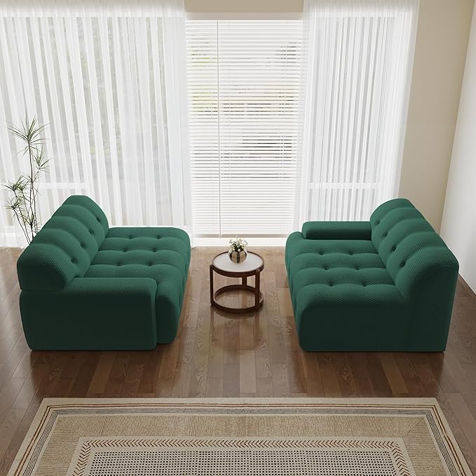 Oversized Loveseat Sofa, 3D Mesh Fabric Comfy Sectional Cloud Sofa Couches, Curved Couch for Living Room, Office, Apartment,No Assembly Required (Green, 102.4")