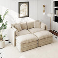 Aoowow Modular Sectional Sofa Modern Convertible Loveseat Couch,77.16 Inch Deep 2-Seater Sofas Comfy Chenille Cloud Sofas and Couches Set with 2 Movable Ottoman for Living Room Apartment（Camel）