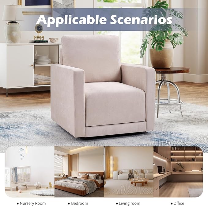 INZOY Swivel Accent Chair with Hidden Storage, Comfy 360° Swivel Chair, Upholstered Chenille Square Chair for Living Room Bedroom Small Spaces, Fully Assembled, Beige
