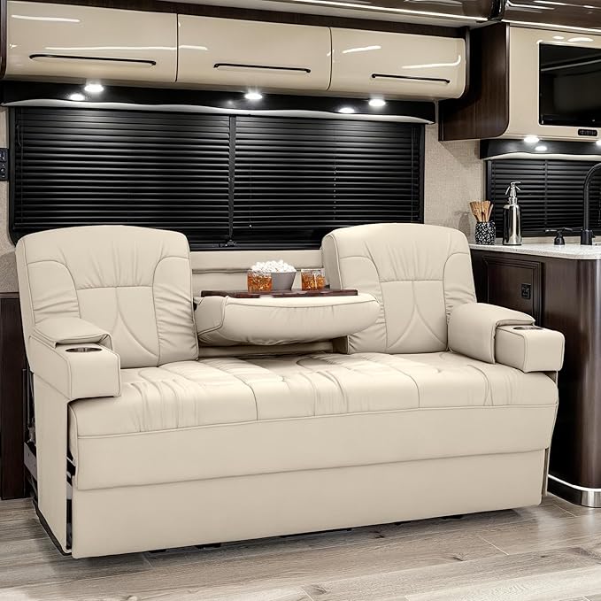 Qualitex De Leon Console SL RV Sofa Bed, 74" Wide, Ulitmate Leather, Bisque