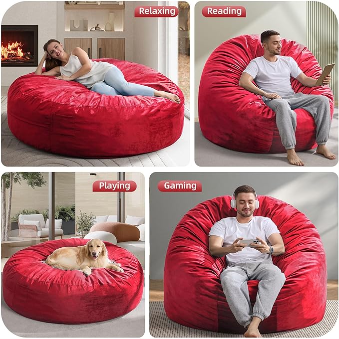 Hobestluk Bean Bag Chair 6Ft Giant Bean Bag Chairs for Adults Large Bean Chairs with Removable Cover,Big BeanBag Chairs for Living Room, Bedroom
