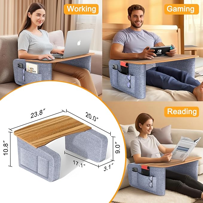 Lap Desk Pillow with Wooden Top, Large Reading Pillow for Bed, Laptop Desk for Couch, Gray