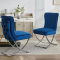 WUTUTUEE Luxury Velvet Dining Chairs, Tufted Upholstered Armless Accent Chairs with Silver Metal X-Legs, Modern Glam Dining Room Chair Set of 2, Navy