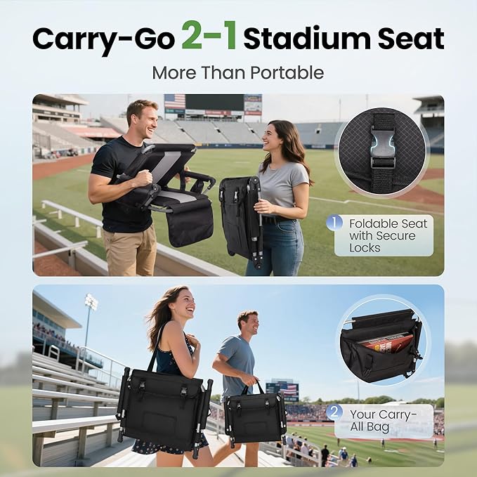 HIGH POINT SPORTS Foldable Stadium Seat Portable Folding Stadium Chairs Padded Bleacher Seat Cushion Bleacher Chair with Armrest and Cup Holder