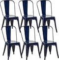 Metal Dining Chairs Set of 6 - Stackable Tolix Chair Indoor/Outdoor for Kitchen, Cafe,Restaurant, Bistro & Patio Multiple Colors(Dark Blue)