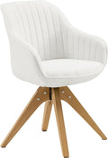Art Leon Dining Chair, Mid Century Modern Fabric Upholstered Swivel Dining Room Chair with Oak Wood Legs, Leisure Side Chair with Arms for Living Room, Off White