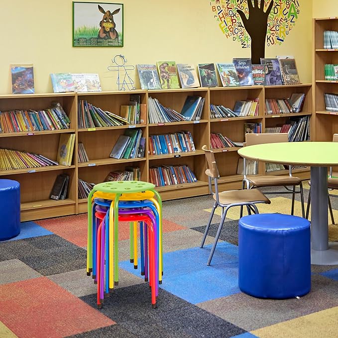 Norwood Commercial Furniture Stacking Stools for Kids and Adults, 17.75" Standard Height Portable Nesting Office and Classroom Stools, Assorted Color, Pack of 5