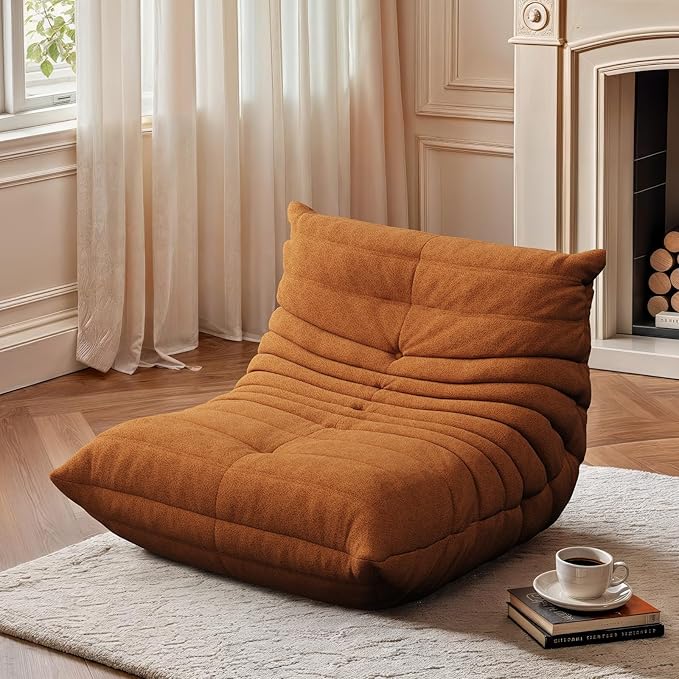 cebihy Premium Quality Fireside Togo Sofa Bean Bags Chair for Adults Giant BeanBag Chairs Floor Couch for Living Room Bedroom Dorm Office, Compression Togo Couch, No Assembly Required, Orange