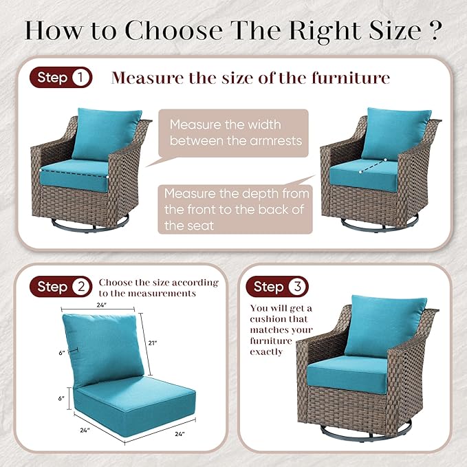 Outdoor Seat Cushion Set-24 x 24 x 6 Inch Outdoor Chair Cushions Set of 2 with Water Resistant & Removable Cover Outdoor Cushions for Patio Furniture Chair Sofa Couch-Light Blue