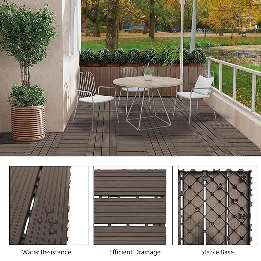 27 PCS 12x12 Inch Interlocking Deck Tiles - Waterproof All-Weather Outdoor Patio Flooring for Pool, Balcony, Backyard, Porch & Garden, Chocolate