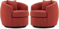 FaFaSoGoodFa Swivel Accent Chair Set of 2, Modern Upholstered Boucle Barrel Arm Chairs with Pillow for Living Room, 360 Degree Round Swivel Sherpa Armchair with Round Base for Bedroom Club (2, Orange)