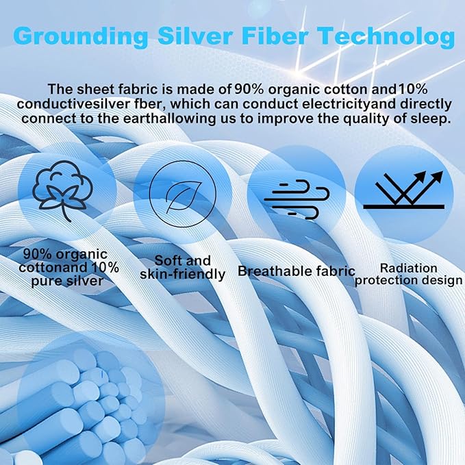Grounding Sheets King, 90% Organic Cotton+ 10% Pure Silver Fiber,Grounded Bed Sheet Kit, Deep Pocket Grounded Bed Sheet, Relieves Pain - Used for Healthy Sleep Therapy (White, Twin XL)