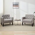 TYBOATLE Accent Chairs Set of 2 Comfy Living Room Chair Tufted Mid Century Modern Accent Chair, Cozy Upholstered Reading Arm Chair for Office, Bedroom (Light Grey, Set of 2)