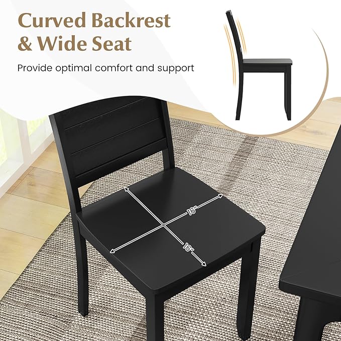 Giantex Wood Dining Chairs Set of 2, Modern Kitchen Chairs w/Rubber Wood Legs, Curved Backrest, Farmhouse Diner Chairs, Wooden Armless Side Chairs for Home Dining, Restaurant, Load 400 LBS, Black