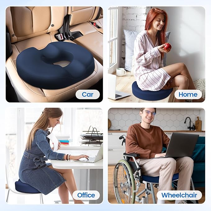 Donut Pillow Seat Cushion - Cooling Gel Floor Pillow, Memory Foam Floor Cushion for Office & Home, Car Seat, Hemorrhoids Pillow, Sciatica & Tailbone Pain Relief Chair Cushion, Blue-XXL