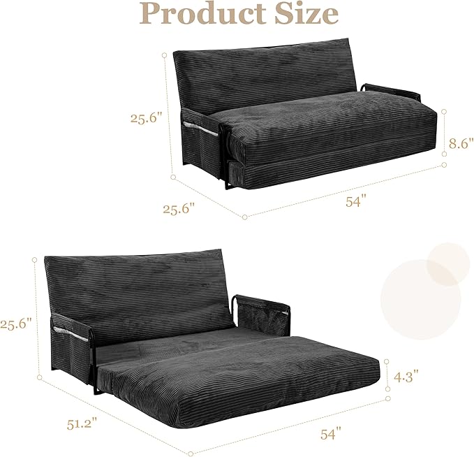 YOSHOOT Lazy Floor Sofa Convertible Bean Bag Sofa Bed Couch, 5-Position Foldable Sleeper Chair with Armrest, Ideal for Reading & Gaming