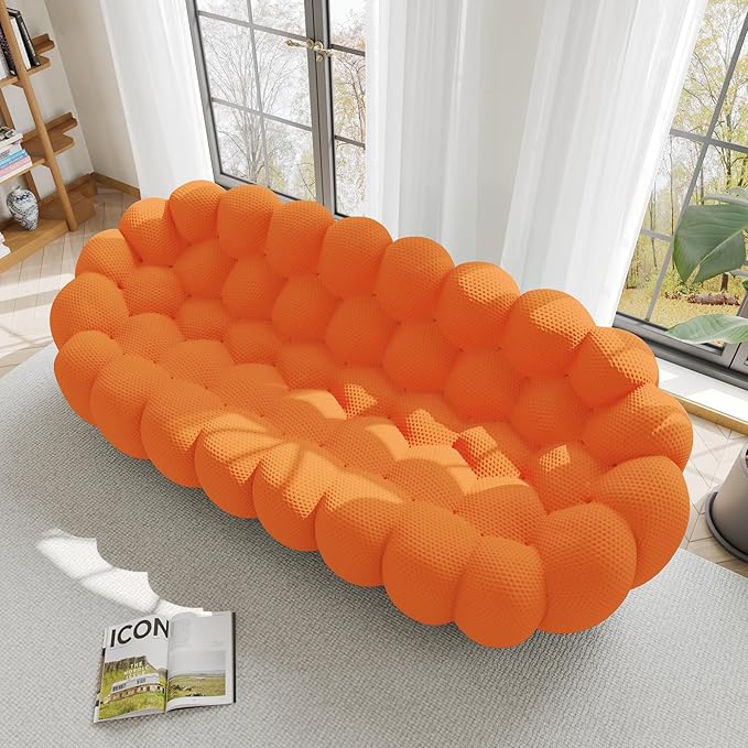WJShome Bubble Couch,98'' Modern Curved Sofa, 3 Seater Morden Lazy Floor Sofa, Memory Foam Bean Bag Floor Couch Lounge Chair for Living Room, Office, Apartment-Orange