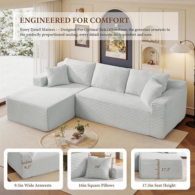 105" Sectional Couches for Living Room Cloud Couch Sofa with L-Shape Upholstered Boneless Couchs Modern Modular Sectional Couch with Chaise (Light Grey, 105" W+Left Facing Chaise+2Seaters)