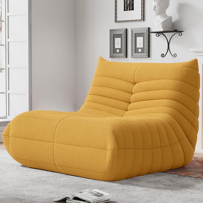 Bean Bag Chairs for Adults, BeanBag Reading Chair Memory Foam Couch, Floor Chair Soft Teddy Material, Comfy Reading Nook Chairs for Bedroom Living Room Office (Yellow)