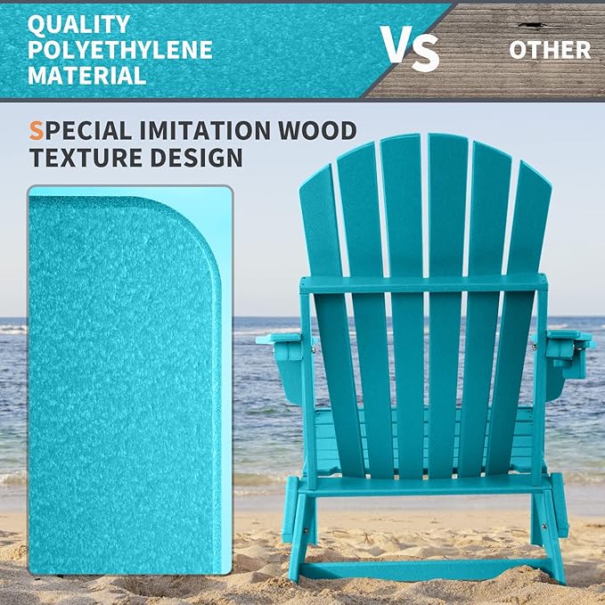 FUNBERRY Folding Adirondack Chair Set of 2, All Weather HDPE Fire Pit Chairs with Cup Holder for Outdoor