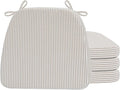 AAAAAcessories D-Shaped Chair Cushions, 17" x 16", Set of 4, 2" Thick Dining Chair Pads with Ties and Removable, Machine-Washable Cover, Pinstripe Taupe