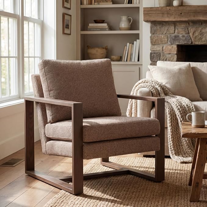 Modern Linen Accent Chair Set of 2 for Living Room Bedroom Mid Century Armchairs with Metal Frame, Upholstered Office Accent Chairs Comfy Waiting Room Chairs with Metal Frame, Espresso Brown