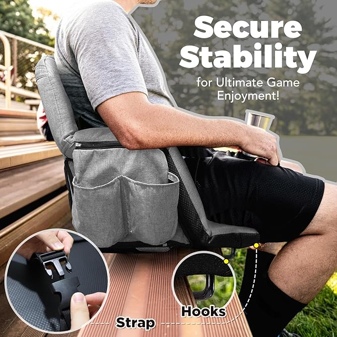Wide Stadium Seats With Back Support 2 Pack, Exclusive "Sofa Style" Design Extra Thick Bleacher Chairs With Back and Cushion, 6 Reclining Positions - Ultimate Comfort for Sports Events (Grey, 22.5")
