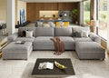 SITJOY 149" Oversized Sectional Couches for Living Room, Extra Large Deep Seat Modular Sofa with Washable Covers, 4 Seater U Shaped Couch with Chaise, Storage Ottoman, Chenille in Light Gray