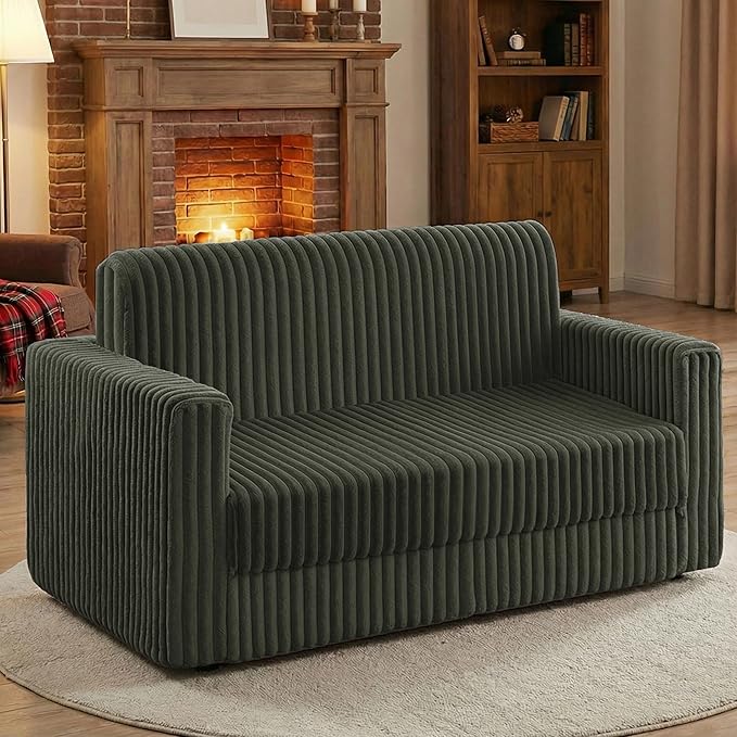 HABUTWAY Folding Sofa Bed, 2 in 1 Convertible Sleeper Chair with Armrest, Portable Fold Out Chair Bed, Comfy Floor Couch, Multi-Functional Lazy Sofa for Living Room Bedroom Dorm Home Office, Green